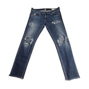 Rag & Bone Women's Dre Capri Jean Delamo Blue Sz 28 (33x26.5) Distressed Raw Hem